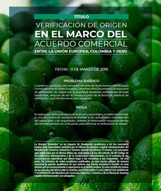 Verificación de origen en el marco del Acuerdo Comercial entre la Únion Europea, Colombia y Perú