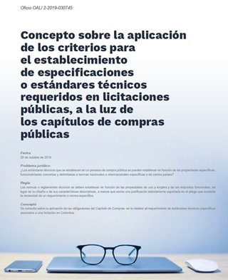 Concepto sobre la aplicación de los criterios para el establecimiento de especificaciones o estándares técni