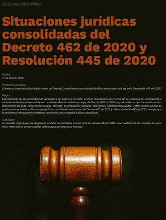 Situaciones jurídicas consolidadas del Decreto 462 de 2020 y Resolución 445 de 2020.