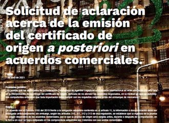 Solicitud de aclaración acerca de la emisión del certificado de origen a posteriori en acuerdos comerciales.