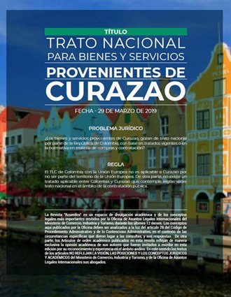 Trato nacional para bienes y servicios provenientes de Curazao