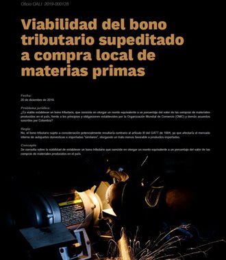 Viabilidad del bono tributario supeditado a compra local de materias primas.